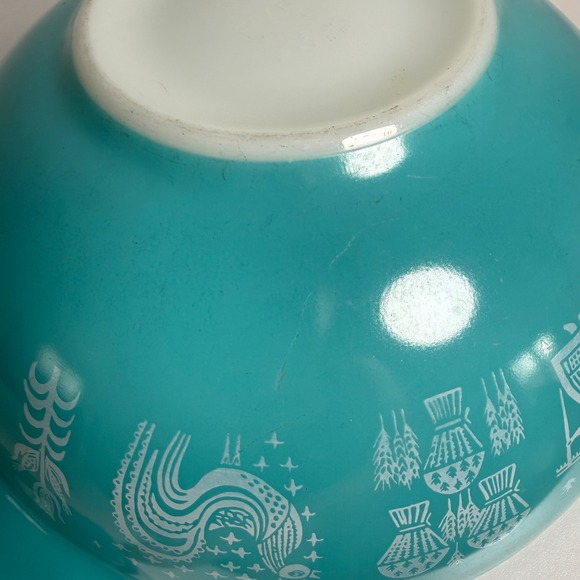 Pyrex Butterprint Cinderella Mixing Bowls 444 Set of 2 Turquoise White 4QT MCM - Picture 10 of 16